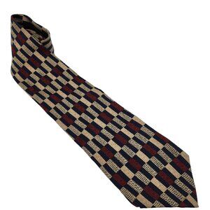 Kenneth Cole Black Red Tan Geometric Men's Neck‎ Tie 100% Silk EUC